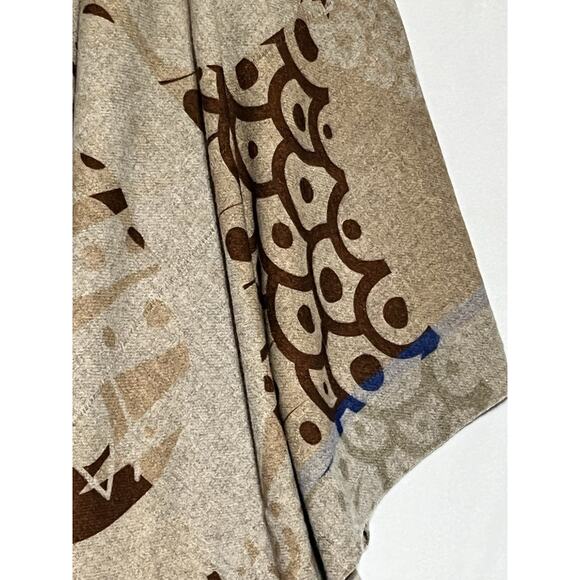 100% Wool Knit Shawl Cardigan Wrap Open Beige Fringed Bohemian Made in Italy - Picture 5 of 13